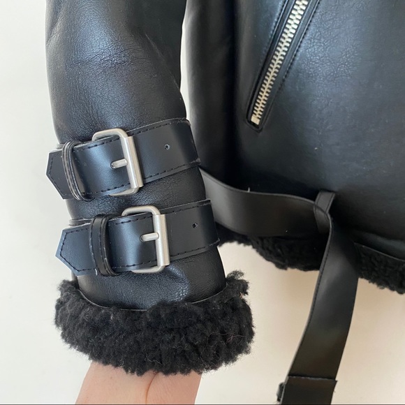 YAN13 Men’s Shearling Lined Bomber Jacket - Picture 4 of 10